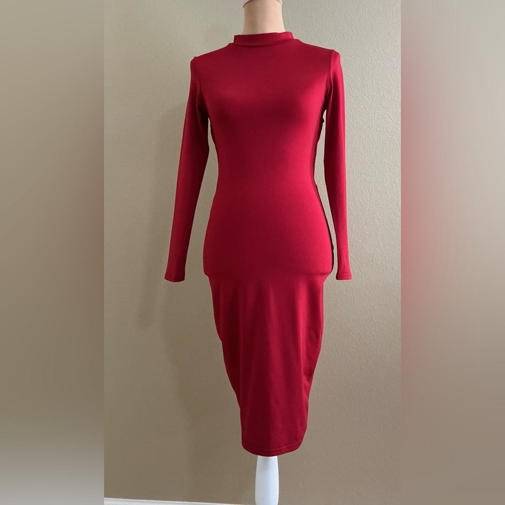 Open Back Long Sleeve Red Dress